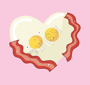 心形鸡蛋心形 vecto 中的煎蛋和培根烹饪餐厅早餐涂鸦油炸果汁插图盘子食物猪肉插画
