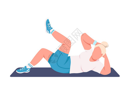 仰卧起做女运动员做仰卧起坐平面颜色矢量不露面的特征插画