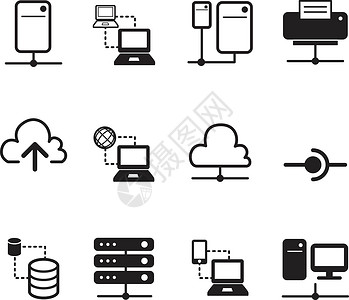 数据共享托管服务器云网络图标插画