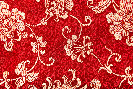 中国红织传统花卉模式 红色纤维丝绸通道背景图片