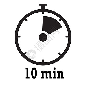 秒表图标计时器图标  10 分钟秒表符号 白色 bac 上的平面图标背景