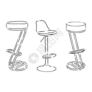 酒吧凳一组隔离在白色背景上的吧椅 素描风格的矢量图解 高吧凳矢量图速写它制作图案家具餐厅木头艺术黑色房子座位草图咖啡店插图设计图片