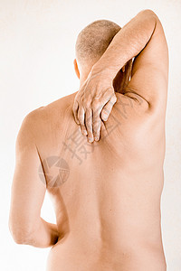 肩背疼痛患有心肺脊椎痛的人按摩肌肉肩膀男人治疗保健身体背椎脖子椎骨背景