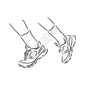 女士运动鞋运动鞋中的运动员脚矢量素描它制作图案涂鸦海报青少年衣服手绘配饰运动蓝色插图女孩插画