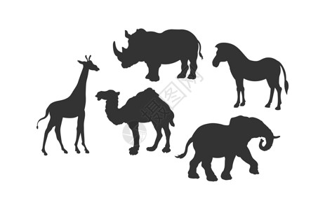 斑马剪影组的野生动物剪影设计图片
