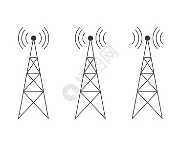 信号接收器图标带有发射器中继器和接收器桅杆的图标集 公寓插画