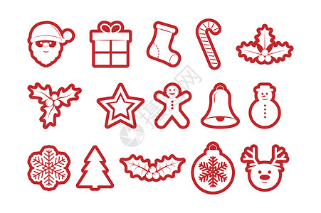 雪人图标一套用于设计和装饰的圣诞图标标题季节星星横幅装饰品新年洞察力短袜花环色调插画