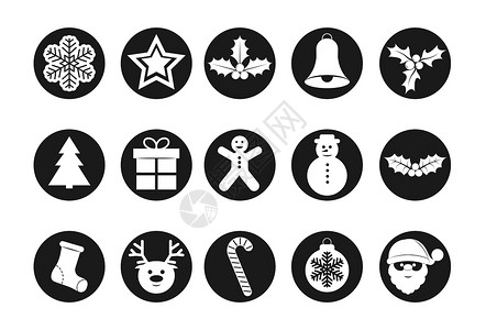 雪人图标一套用于设计和装饰的圣诞图标装饰品花环星星插图数字色调雪人丝带短袜洞察力插画