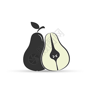 梨图标 一个完整的梨和一半的 peara 黑色和白色 dra设计图片