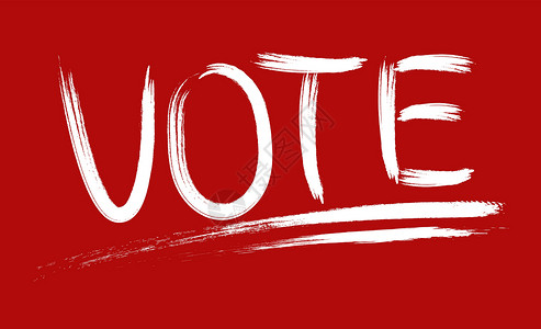 投票这个词是用刷子在红色背景上涂上白色油漆写的高清图片