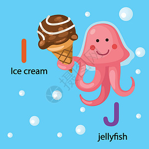 海蜇插图孤立字母表字母 I-冰淇淋 J-水母 vecto设计图片