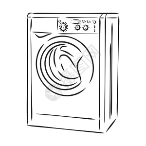 洗衣机 在白色背景上孤立的手绘草图插图洗钱技术绘画洗衣店器具洗涤剂垫圈工作家庭电气设计图片