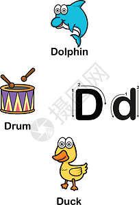 鸭鸭鸭卡通字体字母 D 海豚 鼓 鸭它制作图案设计图片