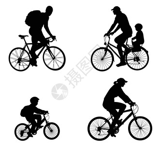 老物件之自行车休闲骑自行车的人剪影插画