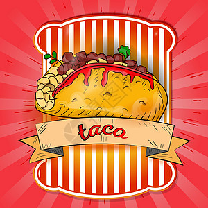 畅游墨西哥墨西哥菜 taco 的标签插图插画