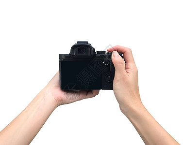 18-55镜头具有孤立背景的相机摄像头影棚设备摄影光学配置视孔概念拍照文件视图背景