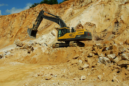 黄色搬运车地面推土机力量地球挖掘机建筑土壤工作装载机工程背景图片