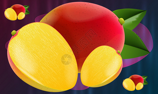 甜芒果抽象背景上的逼真芒果饮食橙子热带营养海浪食物饮料液体流动果汁设计图片