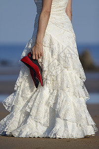 新娘海滩蕾丝红色女性背景图片