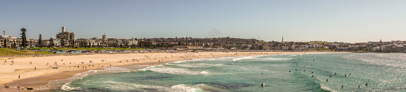 悉尼澳洲邦迪海滩全景拍摄高清图片