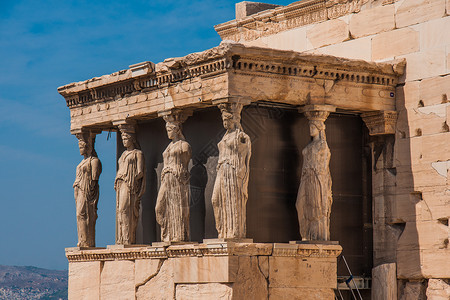 雅典 Erethheion历史性地标废墟天空寺庙纪念碑雕像女性神殿考古学背景图片