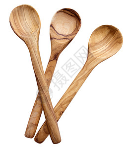 橄榄木木勺条纹风格木头用具木材剪裁装饰烹饪白色硬木背景图片