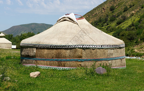 哈萨克盖尔营地帐篷毛发场地高清图片素材