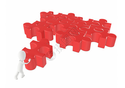 3d 人物移动拼图来解决 puzzl白色建筑红色插图男人挑战建设工作背景图片