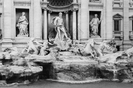 罗马喷泉许愿池 在罗马 意大利国际遗产雕塑雕像石头海王星旅行广场全景大理石背景