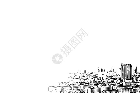 简单建筑草图白色背景下的城市景观素描背景