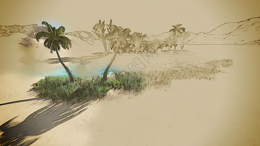 绿洲旅行绘图热带地点形状计算机绘画气候数字插图插图和绘画高清图片素材