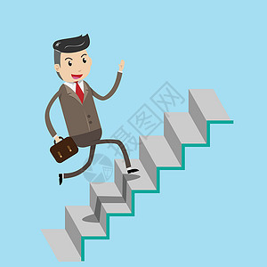 向量 快乐的商务人士在阶梯上奔跑 作为成功商业的象征 带有笑脸 商务人士理念的目标 插图 EPS1背景图片