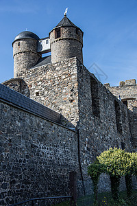 德国最好的保存城堡夹石石头堡垒王朝中产阶级蓝色石工历史拱道爬坡背景图片