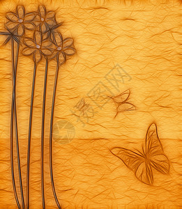 鲜花元素插图正方形蝴蝶绘画艺术问候设计色彩背景图片