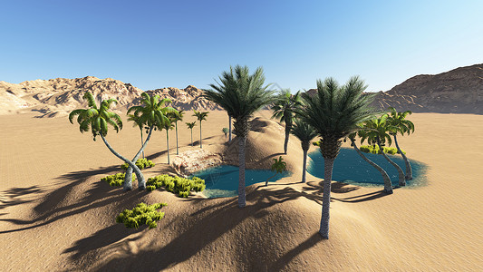 绿洲衬套沙漠绘图图像绘画旅行形状热带地点计算机湖高清图片素材