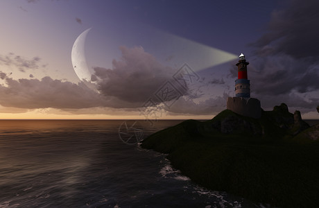 月亮岛日落灯塔日落月亮浪漫危险海岸房子蓝色日出岩石背景