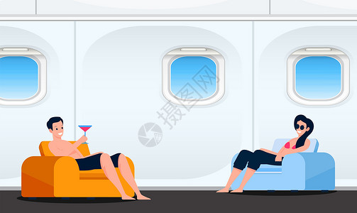 坐在纸飞机上一对夫妇坐在飞机上 喝着饮料夫妻快乐桌子情怀餐厅男性女士生活家庭女性插画