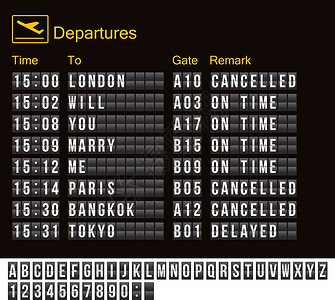 机场航班显示矢量机场板隔离 现实翻转记分牌机场模板 带有字母和数字的黑色 3d 机场板 深色背景上的模拟机场板字体 目的地机场指示牌 ep设计图片