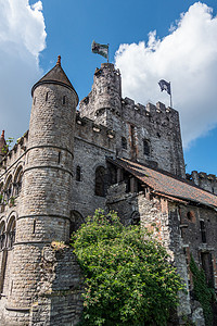 比利时佛兰德州詹特城堡的塔楼结构高清图片
