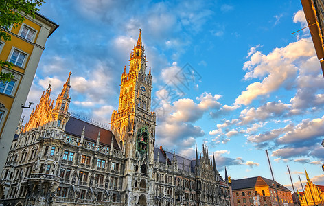 德国慕尼黑新市政厅历史性城市地标旅游广场大厅纪念碑景观市政旅行背景