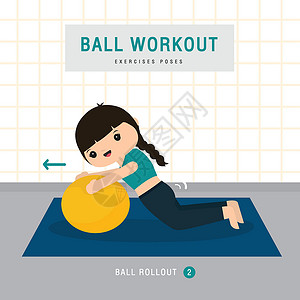 女性瑜伽球休息球锻炼 做稳定球运动和瑜伽卡通 Vecto 的女人训练房子信息爱好肌肉身体姿势运动员女士健身房设计图片