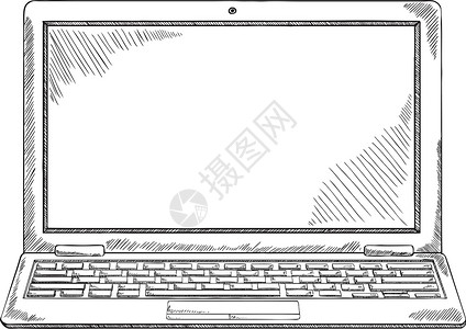 可移植性黑色和白色笔记本电脑素描-插图设计图片
