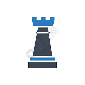 国际象棋车矢量字形 Ico闲暇城堡棋盘插图蓝色游戏战略棋子挑战背景图片