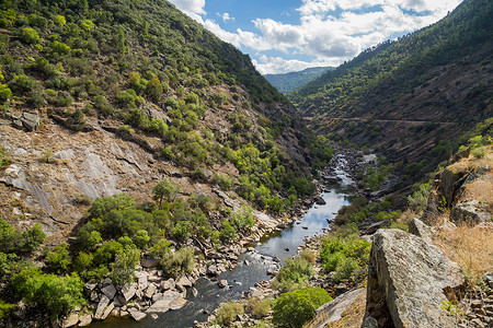 山上的图阿河山脉河流旅行森林绿色天空高清图片