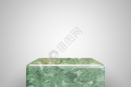 白色背景上的空绿色陶瓷讲台 最适合产品展示  3d 渲染的立方体基座背景图片