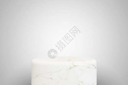 白色背景上的空白色大理石讲台 最适合产品展示  3d 渲染圆形基座背景图片