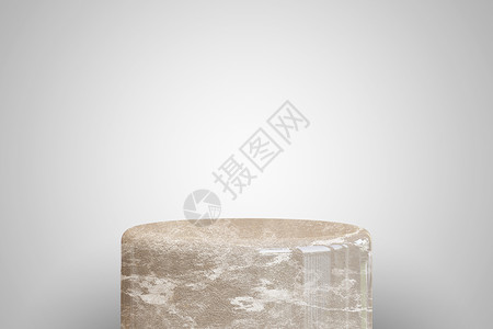 白色背景上的空米色大理石讲台 最适合产品展示  3d 渲染圆形基座背景图片