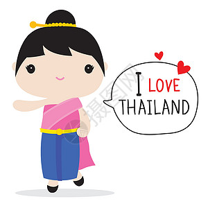 泰国女孩身着民族服饰和传统服装卡通 Vecto 的泰国人腰布男生男性女士孩子们国家身份戏服孩子身体插画