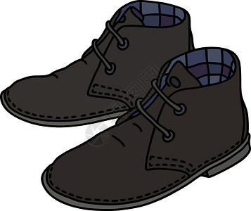 黑皮鞋蓝色皮革男性脚跟衬垫鞋类黑色男士插图靴子背景图片