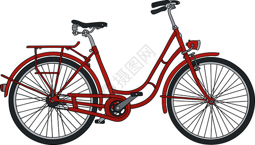 旧的红色自行车卡通片运动车辆旅行脚踏车城市背景图片